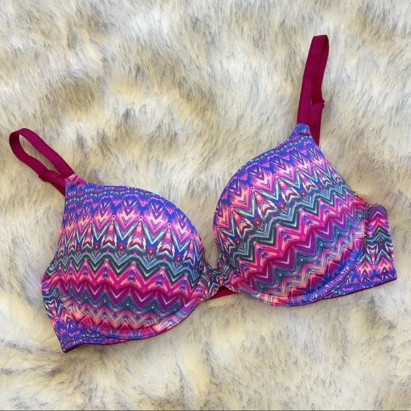 Victoria’s Secret Pink Magenta Tribal Print Wear Everywhere Push Up Bra 34C - Picture 2 of 5